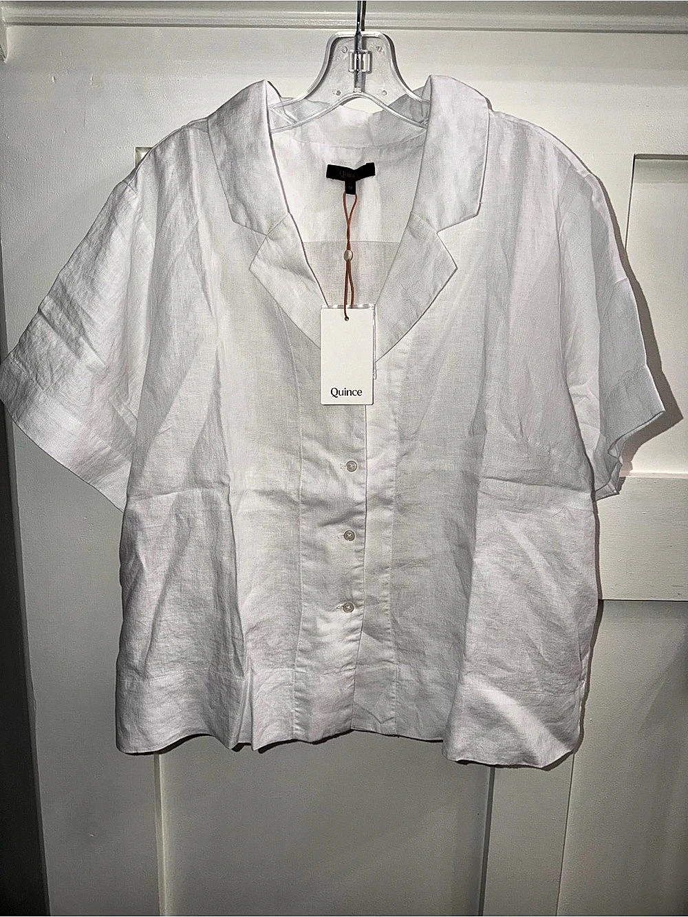 Quince Women’s 100% European Linen Short Sleeve Shirt White 1X